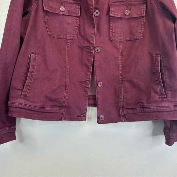 Belle by Kim Gravel L Deep Burgundy Jean Jacket Pockets Denim Outdoor Casual - Picture 5 of 12